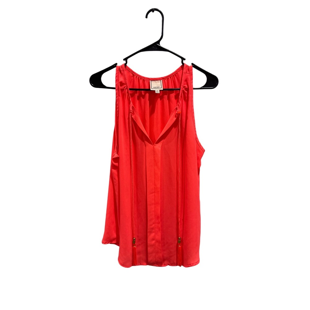 Meraki Coral V Neck Sleeveless Tassel Detail Top Size M
